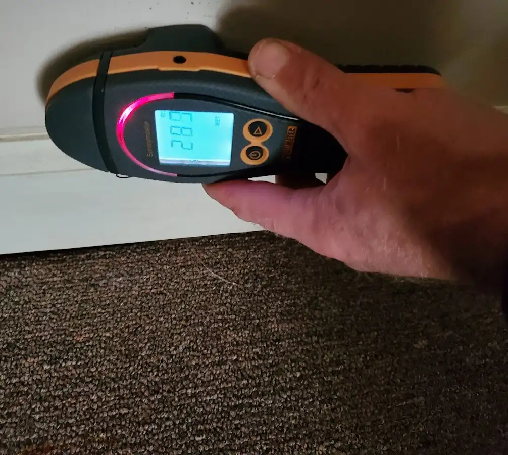 Moisture detection at baseboard during Sewage Cleanup & Sanitation in Wellsville